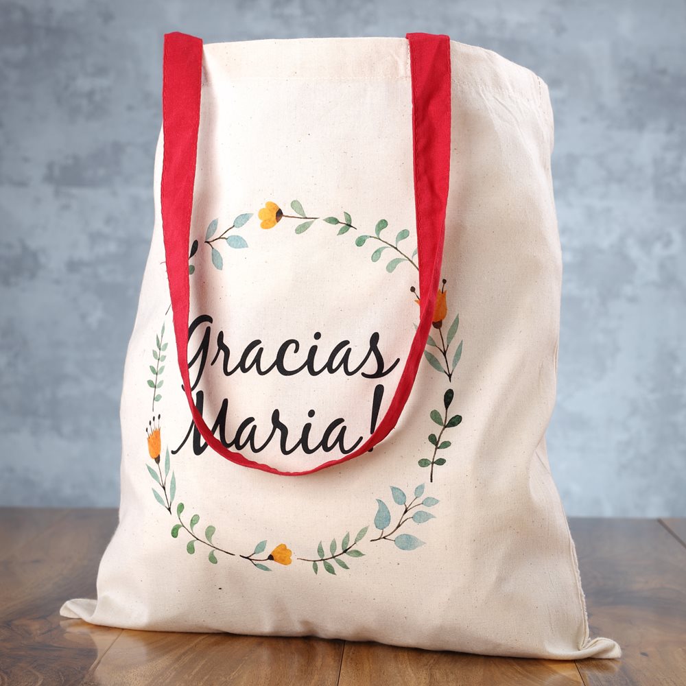 Bolsa resistente con cintas de colores Bolsa capazo personalizada con tiras de contraste
